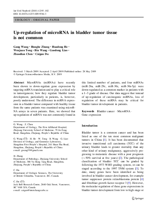 (PDF) Up-regulation of microRNA in bladder tumor tissue is not common