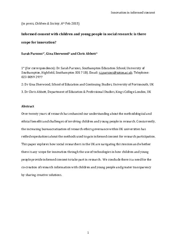 (PDF) Informed Consent with Children and Young People in Social ...