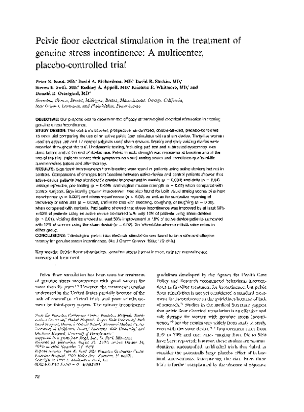 (PDF) Pelvic floor electrical stimulation in the treatment of genuine