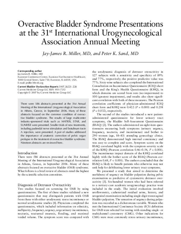 (PDF) Overactive bladder syndrome presentations at the 31st ...