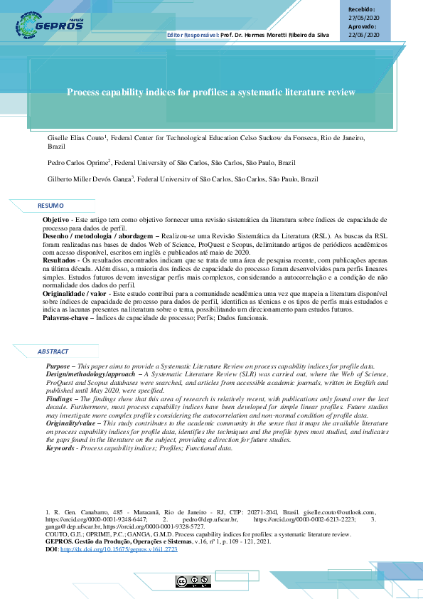 (PDF) Process capability indices for profiles: a systematic literature ...