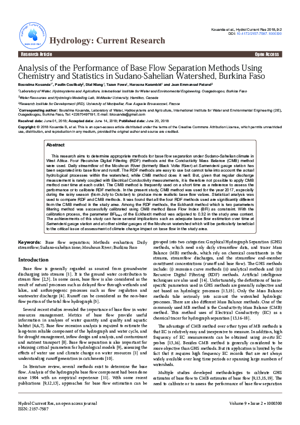 (PDF) Analysis of the Performance of Base Flow Separation Methods Using ...