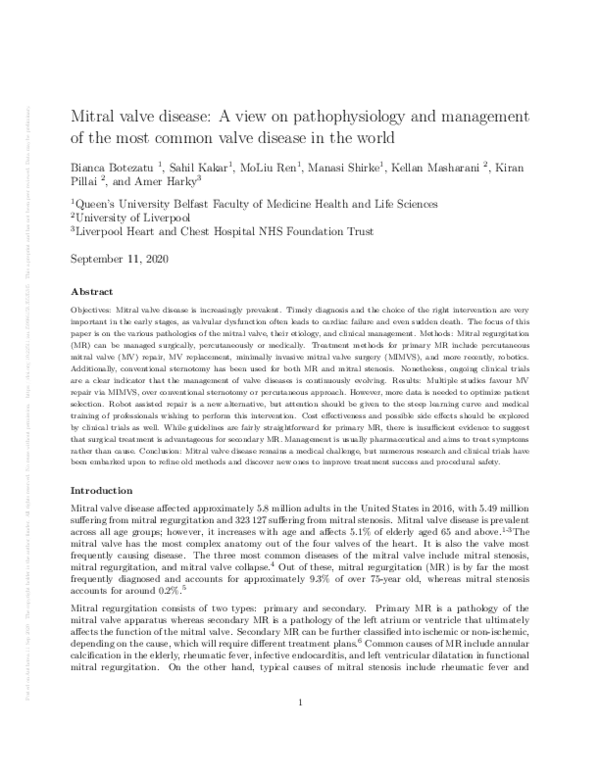 (PDF) Mitral valve disease: A view on pathophysiology and management of ...