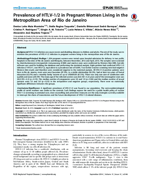 (PDF) Prevalence of HTLV-1/2 in Pregnant Women Living in the ...
