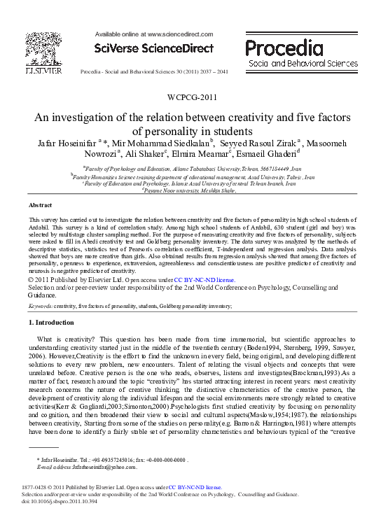 (PDF) An Investigation of The Relation Between Creativity and Five ...
