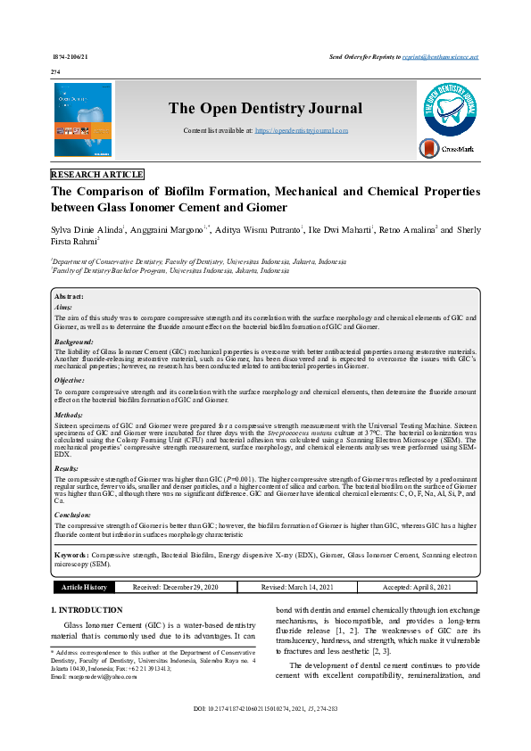(PDF) The Comparison of Biofilm Formation, Mechanical and Chemical