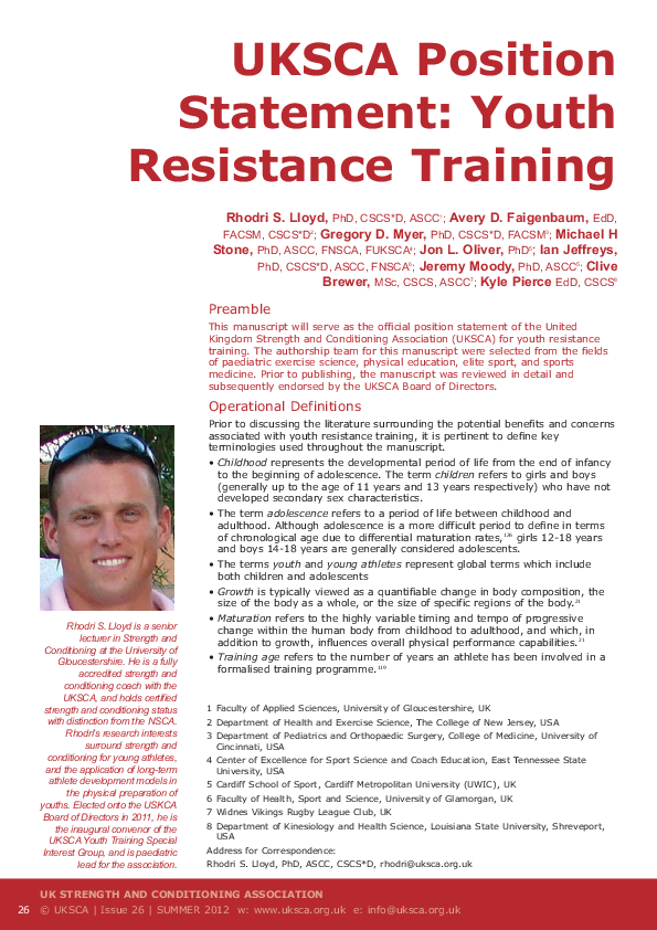 (PDF) UKSCA Position Statement Youth Resistance Training Clive