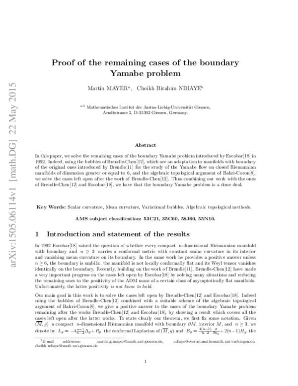 (PDF) Proof of the remaining cases of the Yamabe boundary problem
