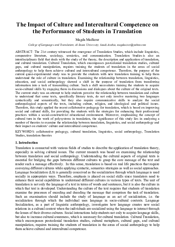 (PDF) The Impact of Culture and Intercultural Competence on the ...