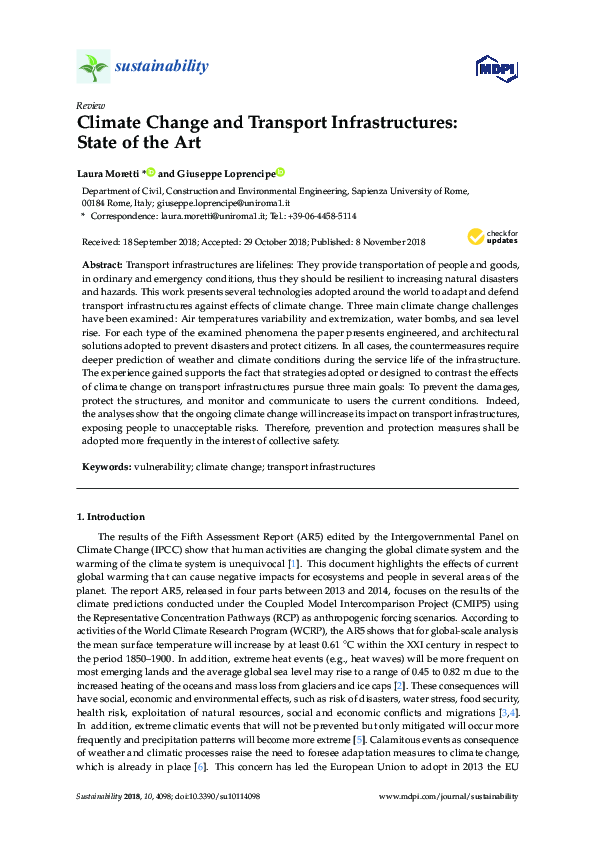 (PDF) Climate Change and Transport Infrastructures: State of the Art