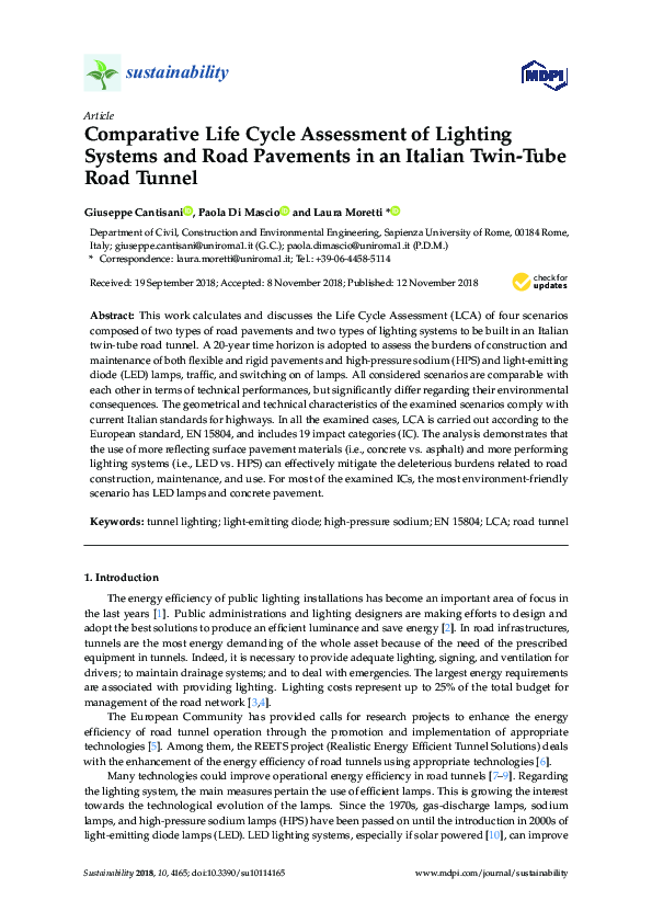 (PDF) Comparative Life Cycle Assessment of Lighting Systems and Road ...