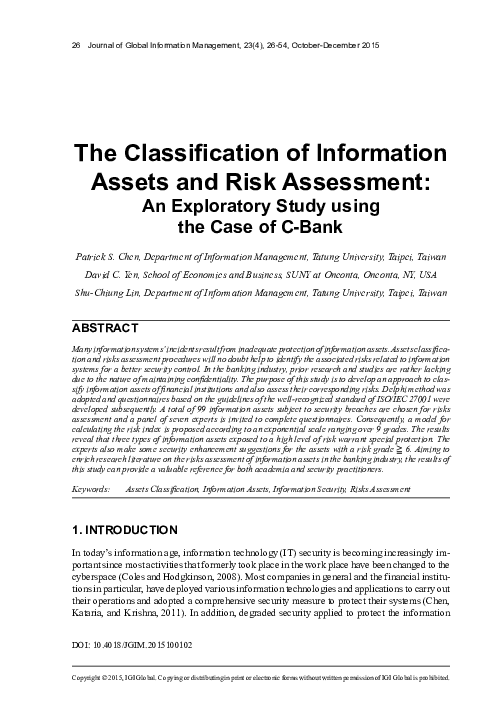 (PDF) The Classification of Information Assets and Risk Assessment