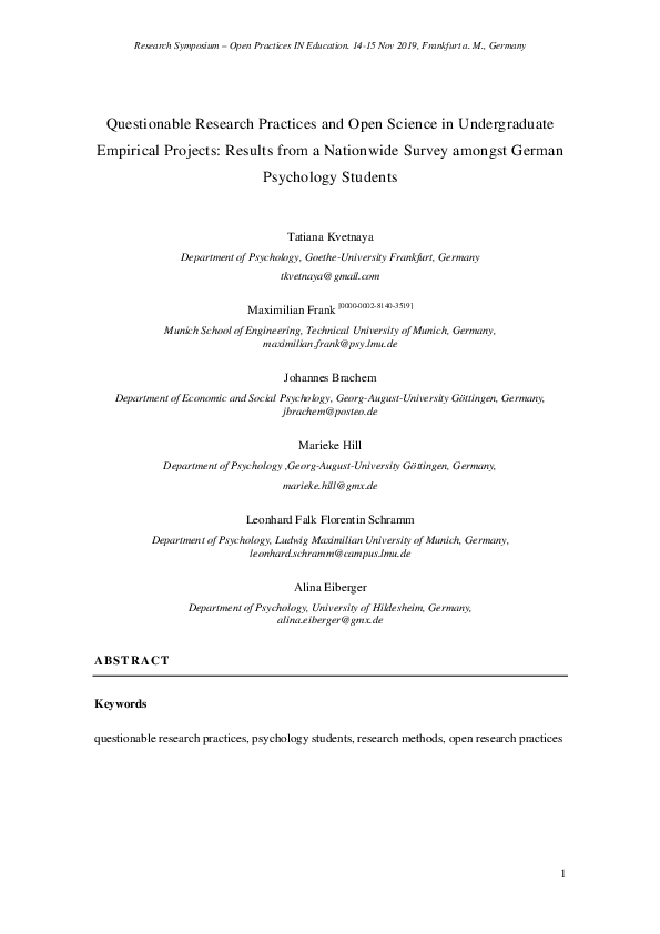 (PDF) Questionable Research Practices and Open Science in Undergraduate ...