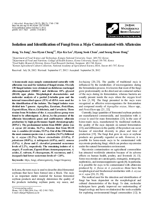 (PDF) Isolation and Identification of Fungi from a Meju Contaminated ...