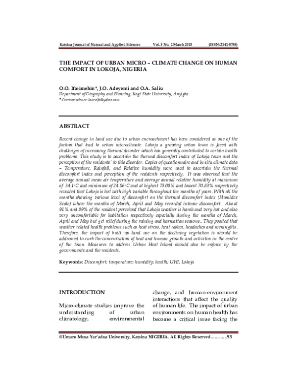 (PDF) The Impact of Urban Micro – Climate Change on Human Comfort in ...