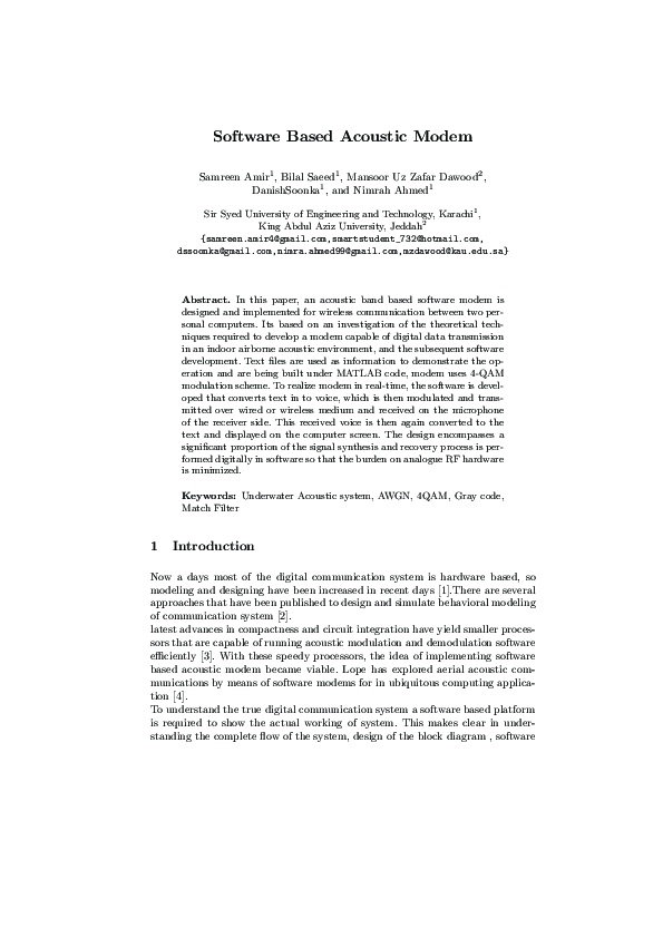 (PDF) Software Based Acoustic Modem