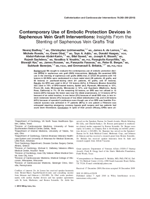 (PDF) Contemporary use of embolic protection devices in saphenous vein ...