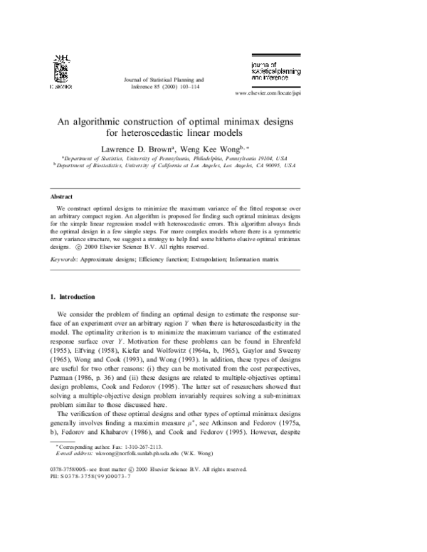 (PDF) An algorithmic construction of optimal minimax designs for ...