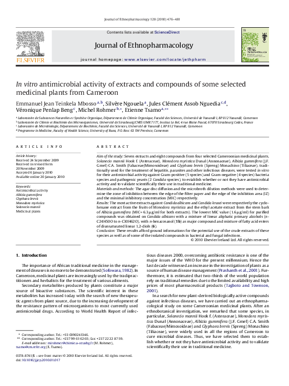 (PDF) In vitro antimicrobial activity of extracts and compounds of some ...