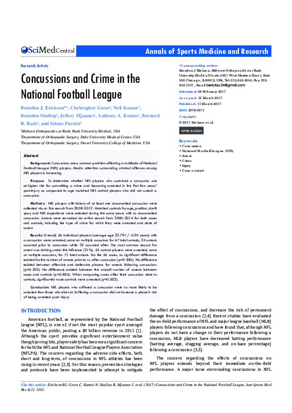 (PDF) Concussions and Crime in the National Football League
