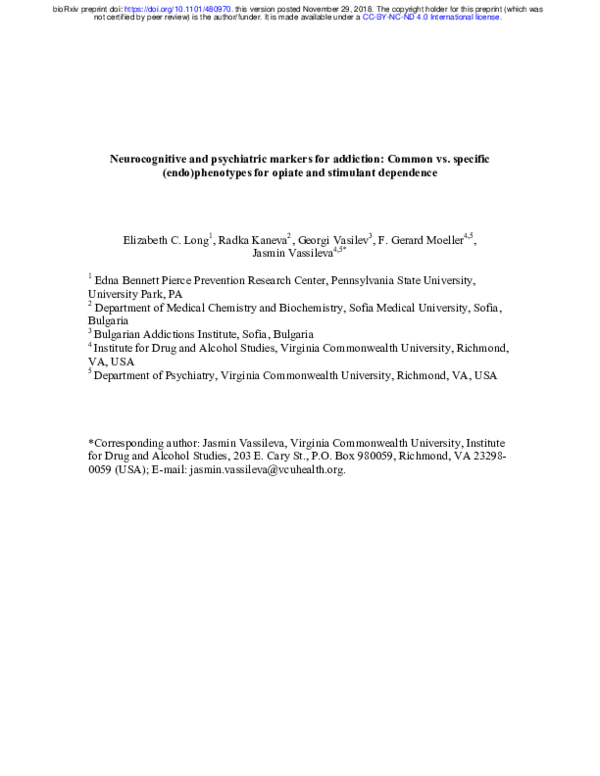 (PDF) Neurocognitive and psychiatric markers for addiction: Common vs ...