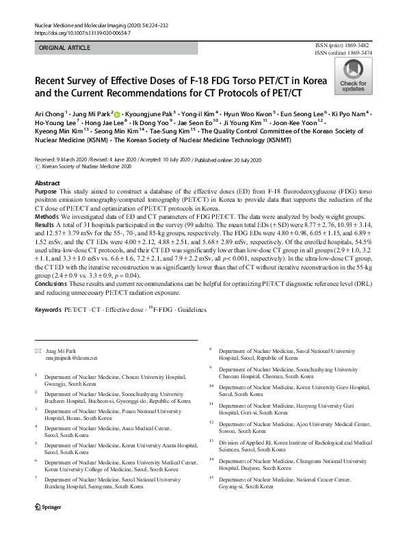 (PDF) F-18 FDG PET/CT Effective Doses in Korea