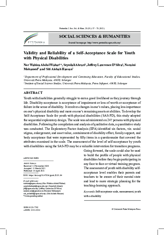 (PDF) Validity and Reliability of a Self-Acceptance Scale for Youth ...