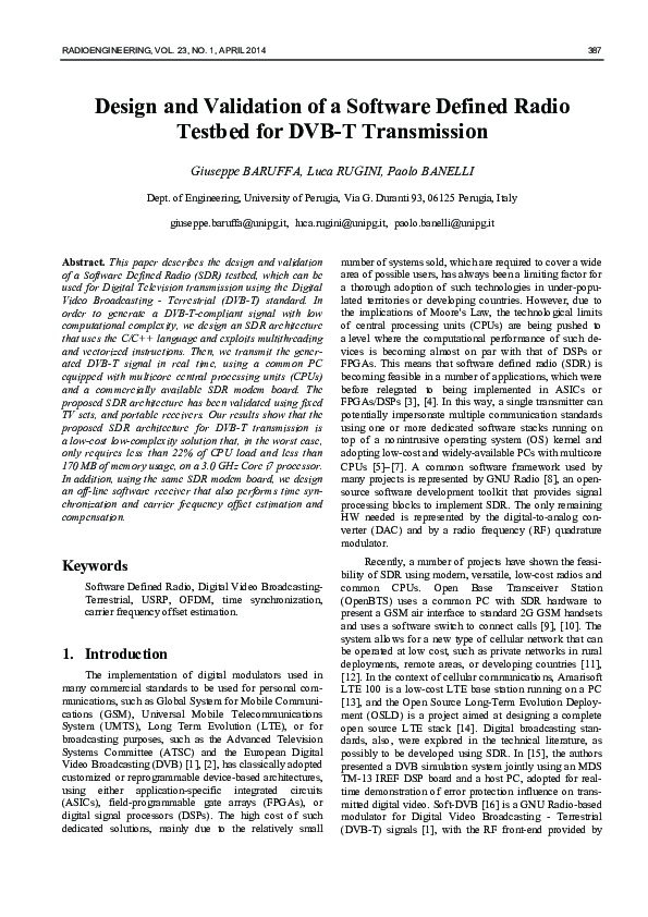 (PDF) Design and Validation of a Software Defined Radio Testbed for DVB ...