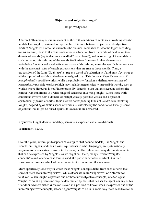 (PDF) Objective and Subjective ‘Ought’
