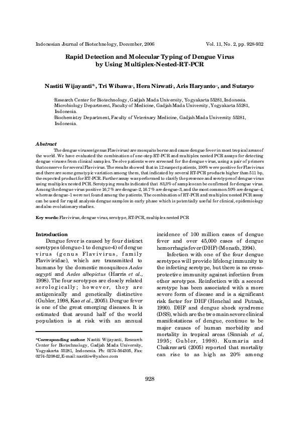 (PDF) Rapid Detection and Molecular Typing of Dengue Virus by Using ...