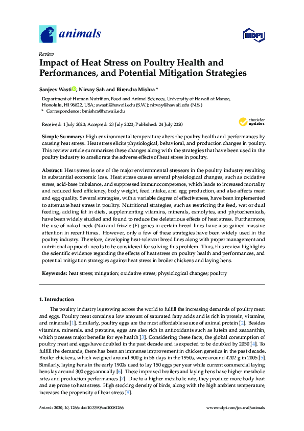 (PDF) Impact of Heat Stress on Poultry Health and Performances, and ...