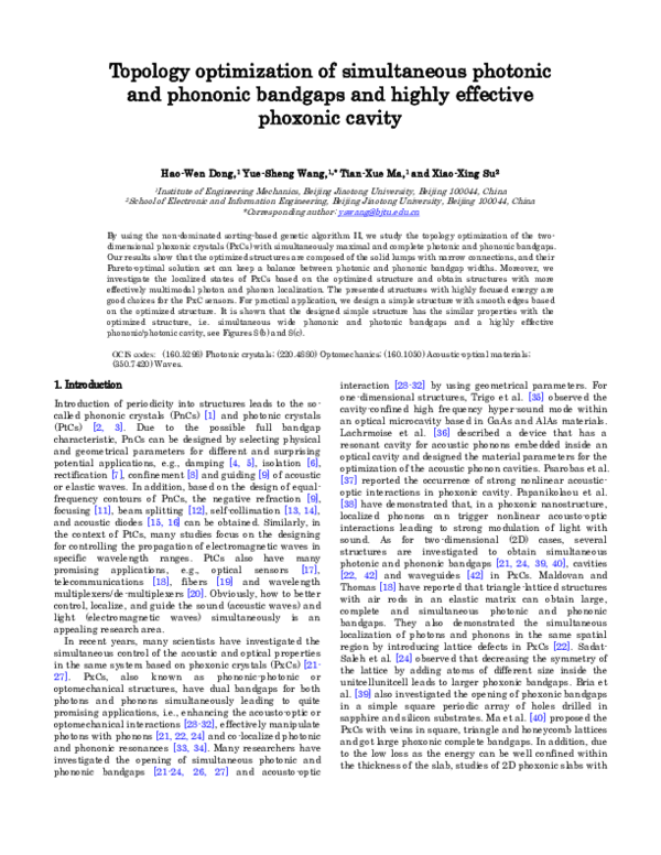 (PDF) Topology optimization of simultaneous photonic and phononic ...