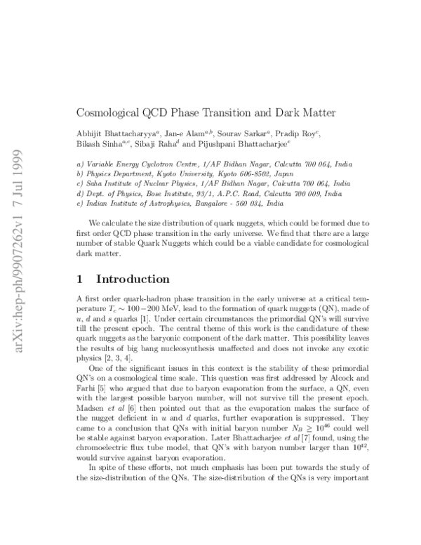 (PDF) Cosmological QCD phase transition and dark matter