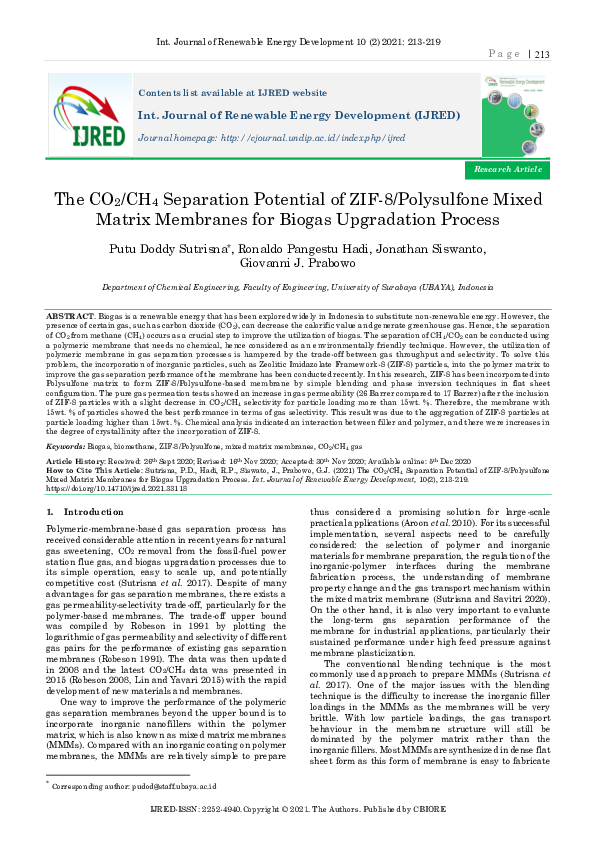 (PDF) The CO2/CH4 Separation Potential of ZIF-8/Polysulfone Mixed ...