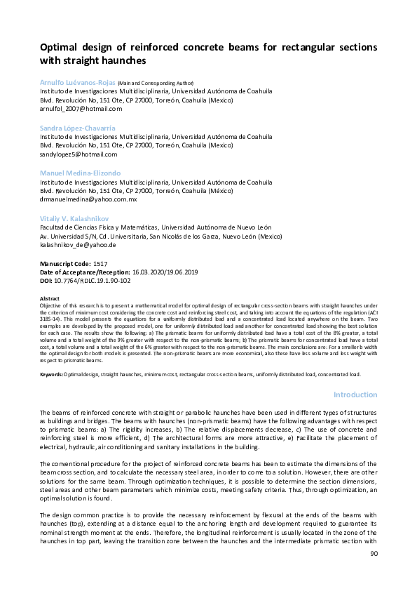 (PDF) Optimal design of reinforced concrete beams for rectangular ...