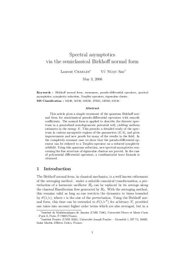 (PDF) Spectral asymptotics via the semiclassical Birkhoff normal form