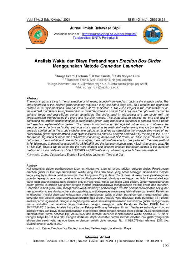 (PDF) Analisis Waktu dan Biaya Perbandingan Erection Box Girder ...