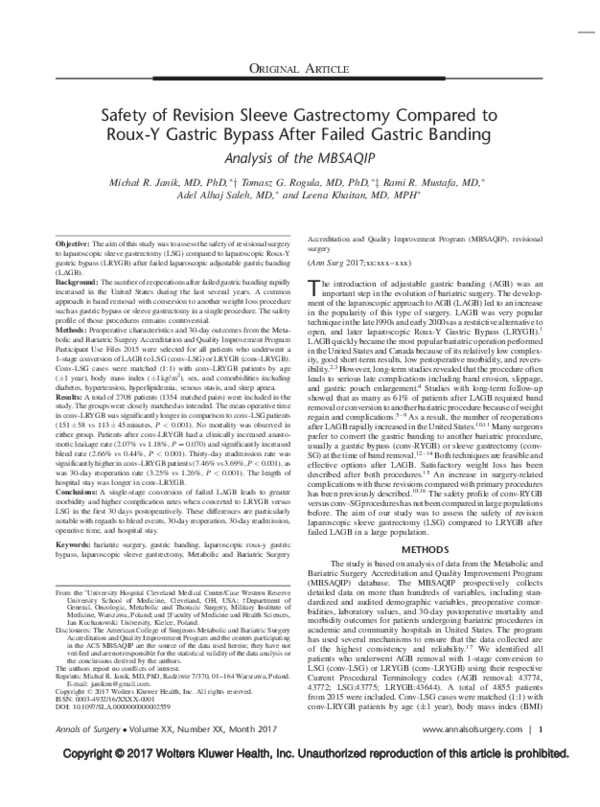 (PDF) Safety of Revision Sleeve Gastrectomy Compared to Roux-Y Gastric ...