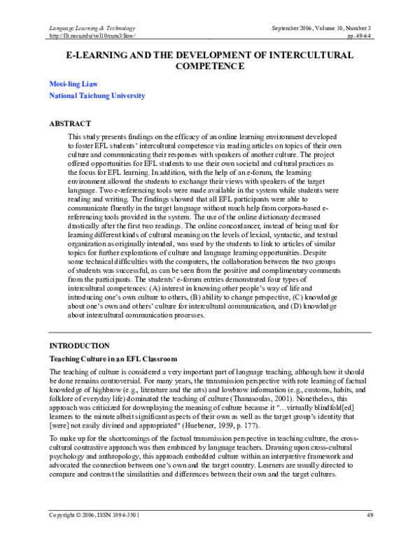 (PDF) E-Learning and the Development of Intercultural Competence