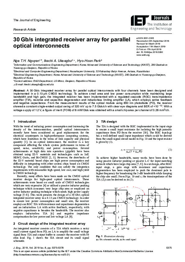 (PDF) 30 Gb/s integrated receiver array for parallel optical interconnects