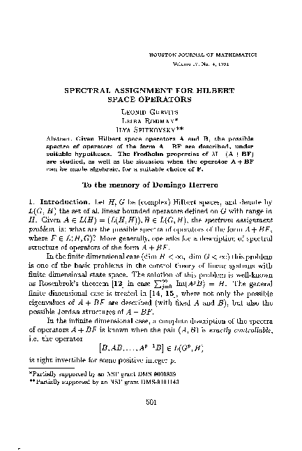 (PDF) Spectral Assignment for Hilbert Space Operators
