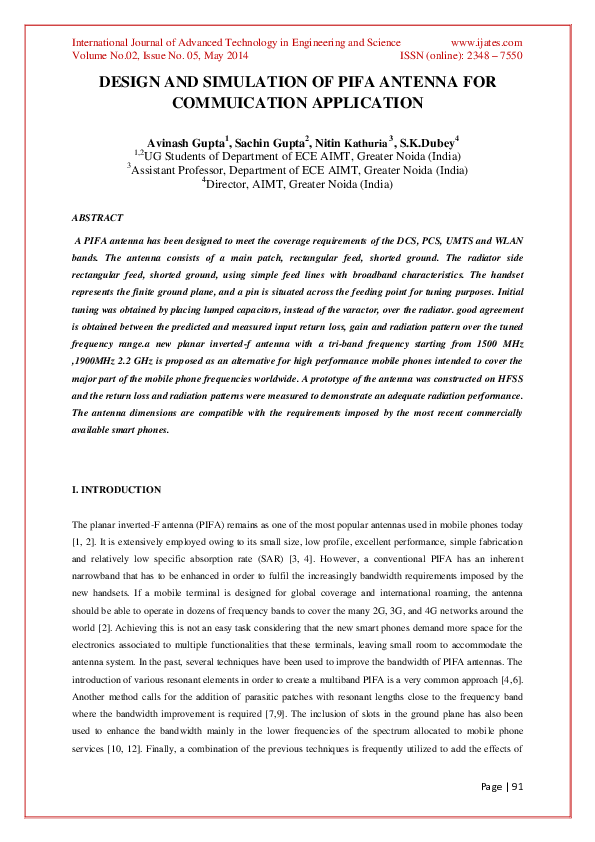 (PDF) Design and Simulation of Pifa Antenna for Commuication Application