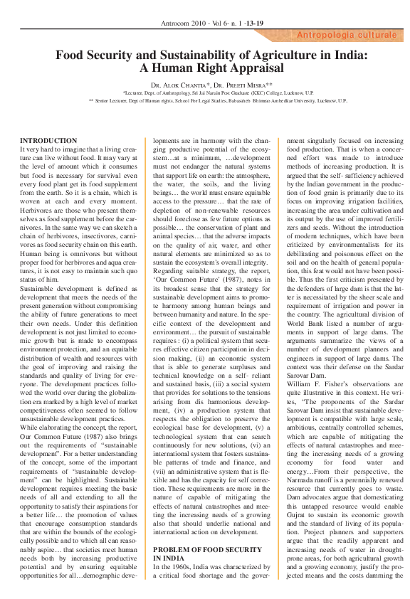 (PDF) Food Security and Sustainability of Agriculture in India: A Human ...