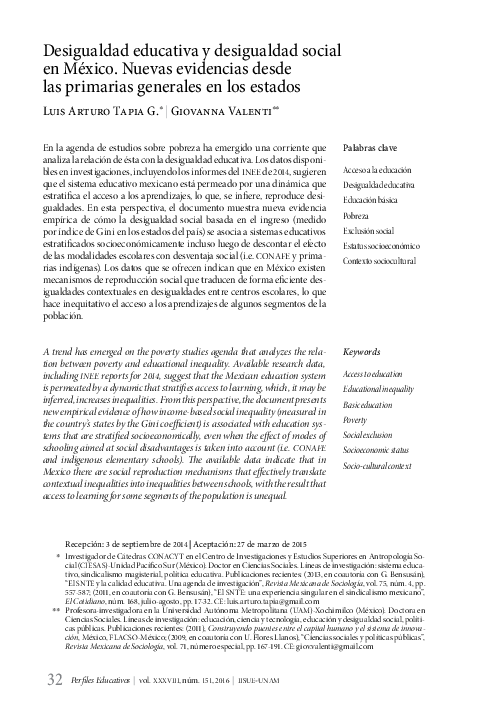 (PDF) Desigualdad educativa y desigualdad social en México. Nuevas ...