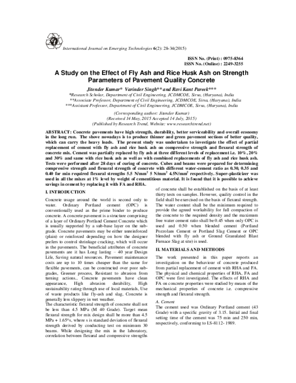 (PDF) A Study on the Effect of Fly Ash and Rice Husk Ash on Strength ...