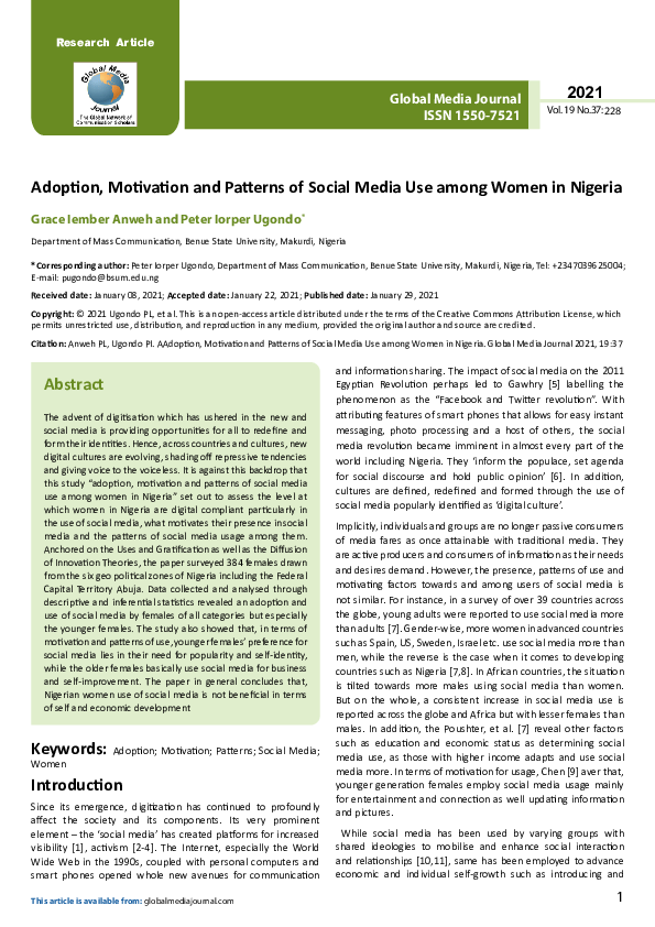 (PDF) Adoption, Motivation and Patterns of Social Media Use among Women ...