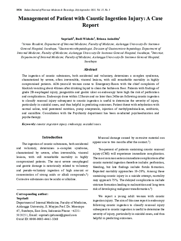 (PDF) Management of Patient With Caustic Ingestion Injury: A Case Report