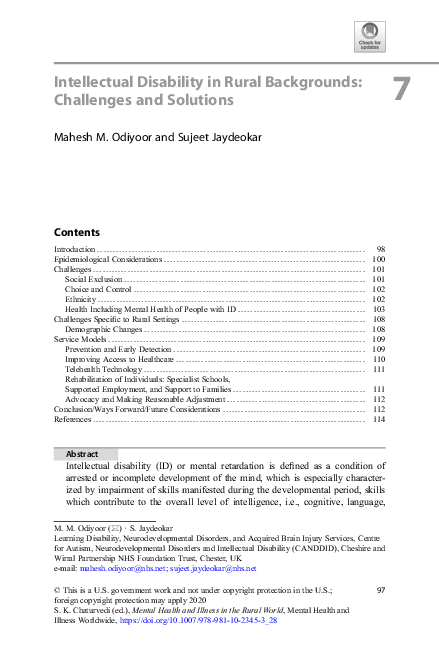 (PDF) Intellectual Disability in Rural Backgrounds: Challenges and ...