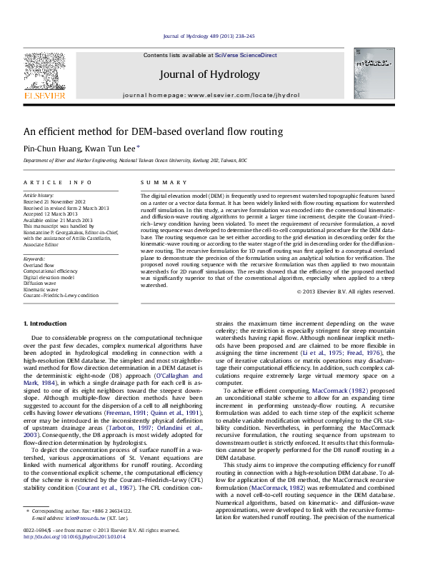 (PDF) An efficient method for DEM-based overland flow routing