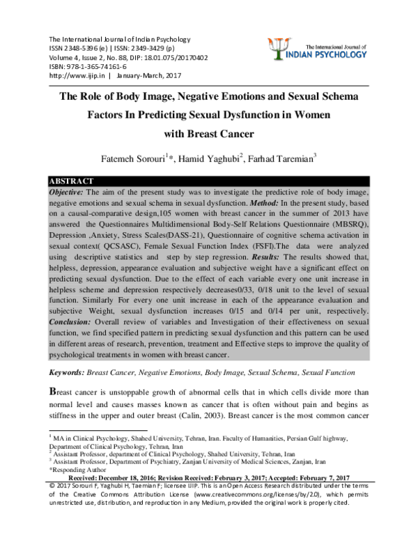 (PDF) The Role of Body Image, Negative Emotions and Sexual Schema ...